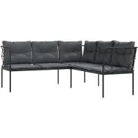 vidaXL Canapé de jardin en L avec coussins Noir Acier et Textilène