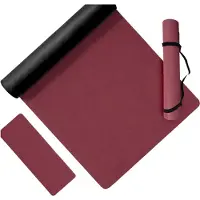 Relaxdays Tapis de yoga , épaisseur 5 mm, 68 x 183 cm, avec sangle de transport, antidérapant, en PU, tapis de sport pour yoga, Pilates et fitness, couleur rouge foncé