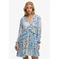 Superdry Femme Robe Courte à Volants Superposés Bleu Taille: 40