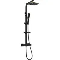 Mexen CQ49 ensemble de douche en saillie avec pomme de douche et robinet thermostatique, noir/or - 772504995-75