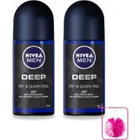 Nivea 2 déodorants roll-on MEN, formule enrichie en charbon actif - 50 ml chacun - Pack économique - 2 pièces
