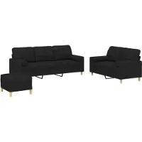 vidaXL Ensemble de canapés 3 pièces avec coussins Tissu noir