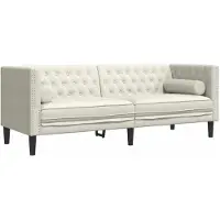 vidaXL Canapé Chesterfield avec traversins 3 places crème velours