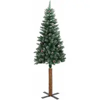vidaXL Sapin de Noël mince bois véritable et neige blanche vert 150 cm