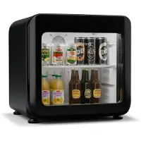Klarstein Audrey Evo Réfrigérateur à boissons - 45 L, Porte à double vitrage, LED, Thermostat mécanique, Température 0-10°C, Design rétro, CEE C, Pieds réglables, Noir