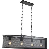 Searchlight Fishnet suspension ovale à 4 flammes noir mat