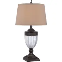 QUOIZEL Lampe Dennison, bronze Palladio et verre, avec abat-jour marron clair