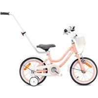 Sun baby vélo enfant 14 pouces Heart Bike avec pousseur et roues stabilisatrices, frein V-brake et frein Torpedo - rose