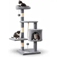 Belviona Arbre à chat, compact 112 cm avec balles de jeu, sisal & grotte de câlins, gris clair
