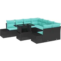 vidaXL Ensemble de canapés de jardin , 9 pièces, 8 places, noir et bleu, en résine tressée