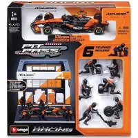 Bburago 1/43 Pit-Stop McLaren MCL39 (véhicule + figurines de mécaniciens + paddock + accessoires) #4 Norris