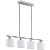TRIO Lustre TOMMY argent-blanc 4xE14x28W, abat-jour en tissu, dimensions : 150x75x12 cm, IP20, RL