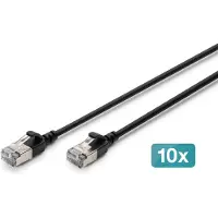 Digitus CAT 6A F-FTP Slim Patchkabel, Kupfer, LSZH AWG 32/7, Länge, 0,5 m, Schwarz,10 Stk. (F/FTP, CAT6a, 0.50 m)