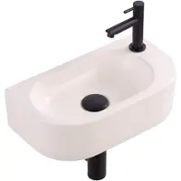 Qeramiq Fuente pack lave-mains – demi-rond – 40 x 22 x 12 cm – céramique lin – perçage à droite – robinet noir mat SW1449884/SW696199/SW696210/SW696235