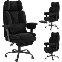 Puluomis Chaise de bureau ergonomique avec repose-pieds, dossier et accoudoirs réglables, coussin lombaire, repose-tête, revêtement en chenille, capacité jusqu'à 150 kg, couleur noire