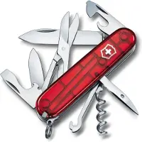 Victorinox Couteau Suisse multifonction Climber 91mm 15 fonctions - 1.3703.T - Acier inoxydable - Acrylique - Rouge translucide