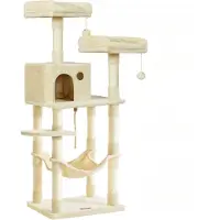 Feandrea Arbre à chat 143cm, 2 plateformes d'observation douillettes, beige