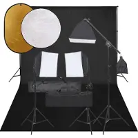 vidaXL Kit de studio photo avec éclairage toile de fond et réflecteur