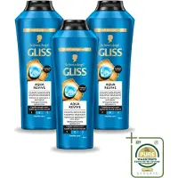 GLISS 3 flacons de shampooing -Kur Aqua Revive – Rafraîchissant et hydratant – 400 ml - Pack économique - 3 pièces