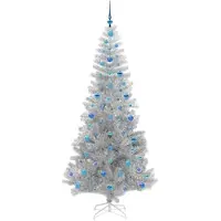 vidaXL Sapin de Noël avec 300 LED avec support Argent 210 cm PET
