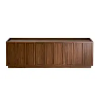 CALICOSY - Meuble TV 3 portes effet noyer avec rebord L140 cm - ABEL