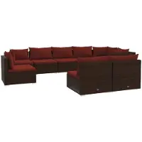 vidaXL Ensemble de salon de jardin 9 pièces avec coussins Poly rotin brun