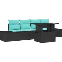 vidaXL Ensemble de salon de jardin , 5 pièces, couleur noire et bleue, en résine tressée (polyrotin), pour 4 personnes