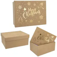 Idena Boîte cadeau Noël Merry Christmas papier kraft marron 20x15x9cm (1x)