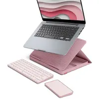 Logitech Kit de télétravail Clavier sans fil Azerty Français Casa Pop-Up Desk Rose + Support + Pavé tactile