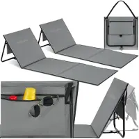 TecTake Beach Mat - Lot de 2 tapis de plage pliables avec dossier réglable, sangle de transport et compartiment de rangement - Idéal pour la plage, le camping ou le jardin - Léger et facile