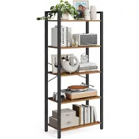 Songmics Étagère à 5 Niveaux, Bibliothèque avec structure en acier, pour salon, Bureau, entrée, Style Industriel, Marron Rustique et Noir