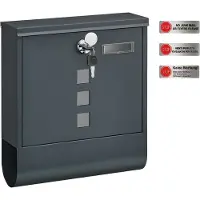 Songmics Boîte aux lettres en acier inoxydable, boîte aux lettres murale, serrure avec cylindre en cuivre, compartiment à journaux, fenêtre, porte-plaque, installation facile, anthracite