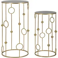 Mauro Ferretti Paire De Tables Basses Rondes Cage Ø 50X100 Et 40X80 Cm - Tables Basses De Salon En Métal Doré Et Verre MiroirReproductioné - Style Glamour