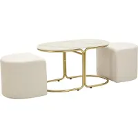 Mauro Ferretti Table Basse Moderne Avec 2 Poufs Inclus, En Bois Et Métal Doré, 79 X 45 X 44 Cm - Ensemble Design Scandinave Gain De Place