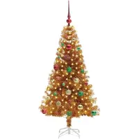 vidaXL Sapin de Noël avec 150 LED avec support Doré 150 cm PET
