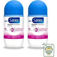 Sanex 2 x Déodorant roll-on BiomeProtect Dermo Anti-Irritations, 50 ml - Pack de 2