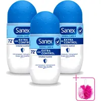 Sanex 3 déodorants roll-on Dermo Extra Control - 53 ml - Lot de 3