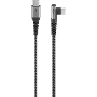 Goobay 64658 Câble textile USB-C vers USB-C avec connecteurs métalliques (gris espace/argent), 90°, 0,5 m, 0,5 m, noir-gris - câble de connexion USB élégant et extra-robuste avec connecteur US coudé