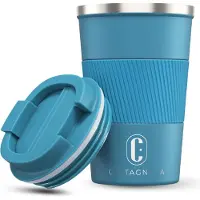 Castagnola Tasse thermos Castagnola - Tasse à café à emporter - Tasse de voyage pour café et thé - Tasse à thé - 380 ML - acier inoxydable - Bleu
