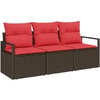 vidaXL Ensemble de 3 sofas de jardin , en polyrotin, couleur marron et rouge