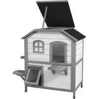 PawHut , maison pour chat d'extérieur, cabane pour chat à 2 étages, villa pour chat, toit en asphalte, couleur blanche