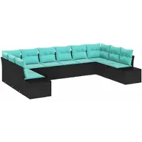 vidaXL Ensemble de canapés de jardin , 10 pièces, 9 places, noir et turquoise