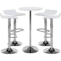 CLP Ensemble de table et tabourets de bar Esberg I : table ronde et 4 tabourets avec revêtement en similicuir, couleur blanche