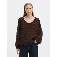 Selected Franges En Zigzag Top À Manches Ballon Femme Marron 36