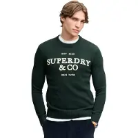 Superdry pour homme. M6110788A Pull Appliqué vert (L), Casuel, Coton