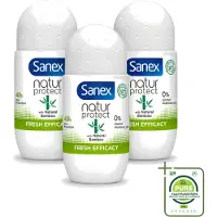 Sanex 3 déodorants roll-on Bamboo Fresh, efficacité prouvée - 50 ml - Lot de 3