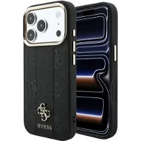 GUESS Coque Stripe Peony 4G avec logo MagSafe pour iPhone 18 Pro / iPhone 17 Pro, noire (Apple iPhone 17 Pro), Coque pour téléphone portable, Noir