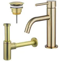 FortiFura Calvi Slim Kit mitigeur lavabo - robinet bas - bonde nonobturable - siphon design - PVD Laiton brossé SW720545/SW696208/SW696213