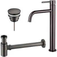 FortiFura Calvi Slim Kit mitigeur lavabo - robinet rehaussé - bonde clic clac - siphon design bas - PVD Gunmetal SW766539/SW767288/SW767295