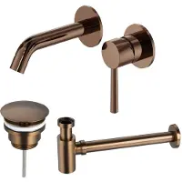 FortiFura Calvi Slim Ensemble robinetterie de lavabo - robinet de lavabo encastré - bonde always open - siphon design abaissé - Cuivre brossé PVD (Cuivre) SW799403 / SW970034 / SW799405